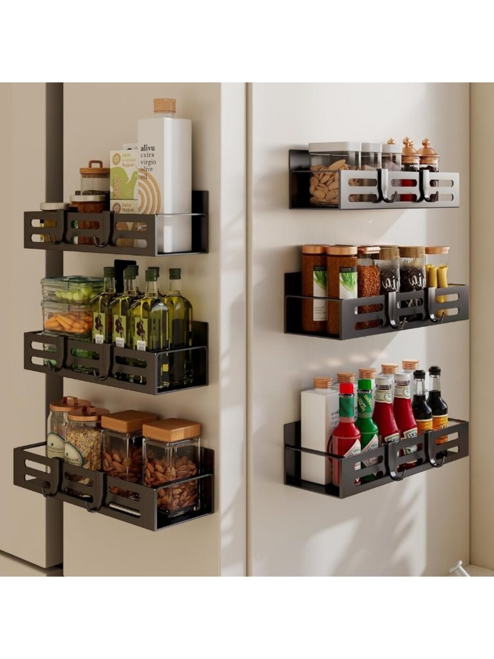 Magnetic Spice Rack Set - 6 Pack Refrigerator Organizers for Kitchen Storage
